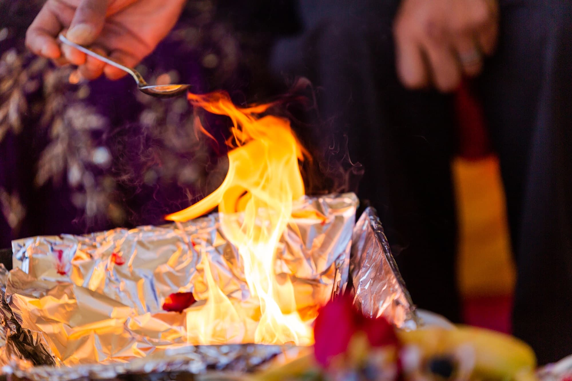 Havan fire during the pheras, Toronto Hindu wedding ceremony