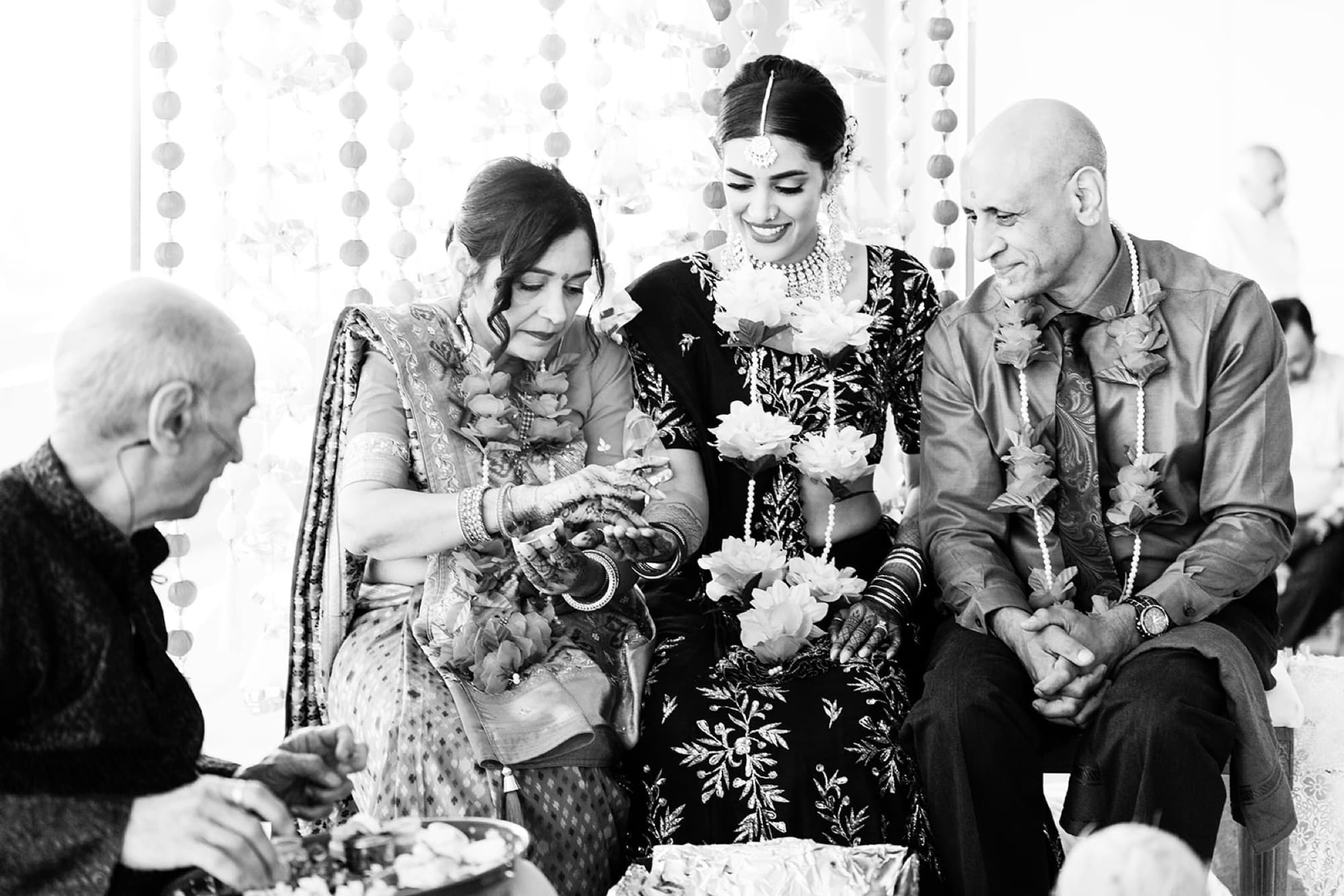 Jaimala garland exchange in black and white, Toronto wedding