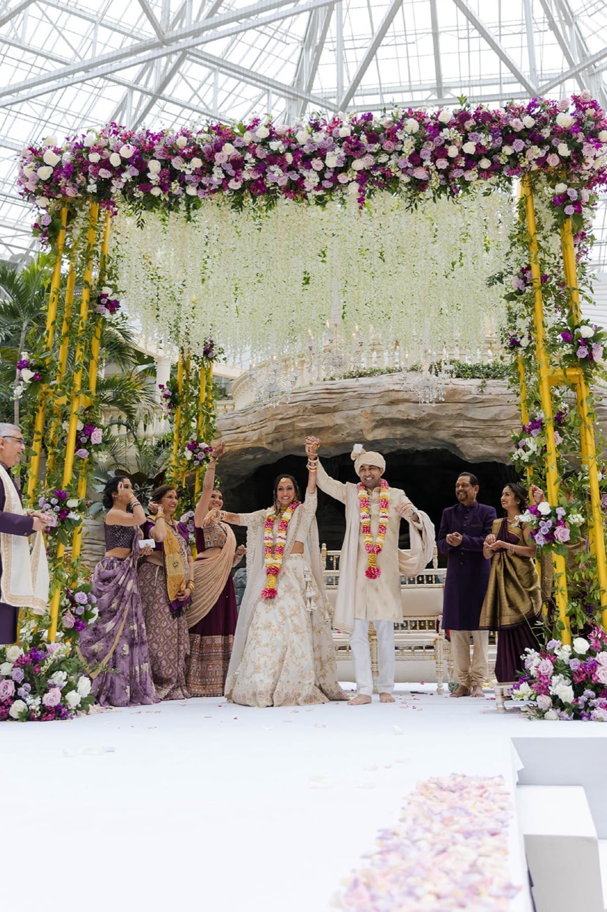 Ceremony at the grotto mandap in the conservatory, Toronto wedding