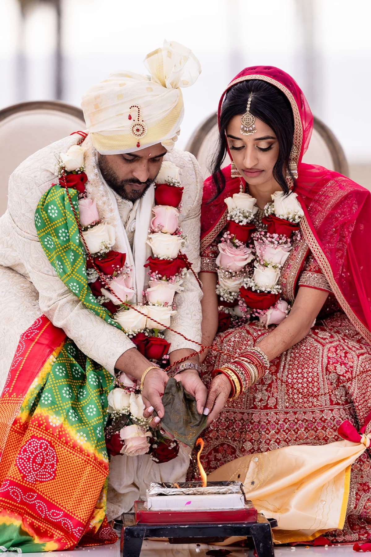 Couple in garlands after the ceremony, Toronto