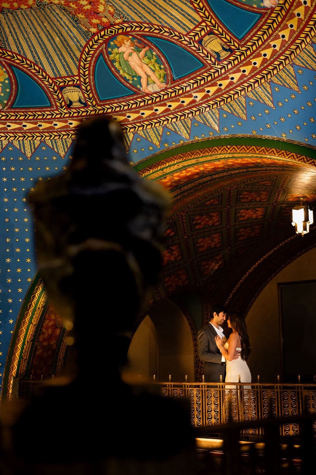 Couple beneath the gilded ceiling, engagement session, Toronto