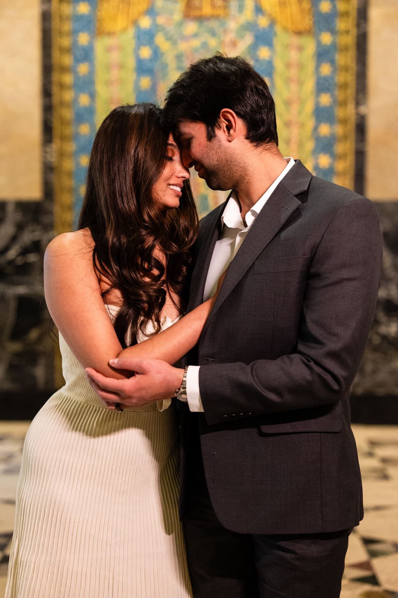 Close embrace in warm light, engagement session, Toronto