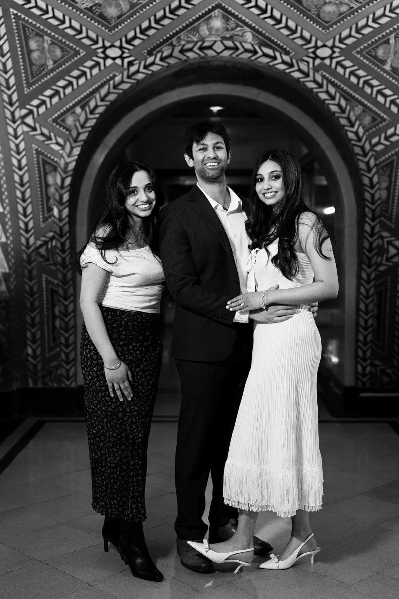 Family portrait in black and white during the engagement session, Toronto