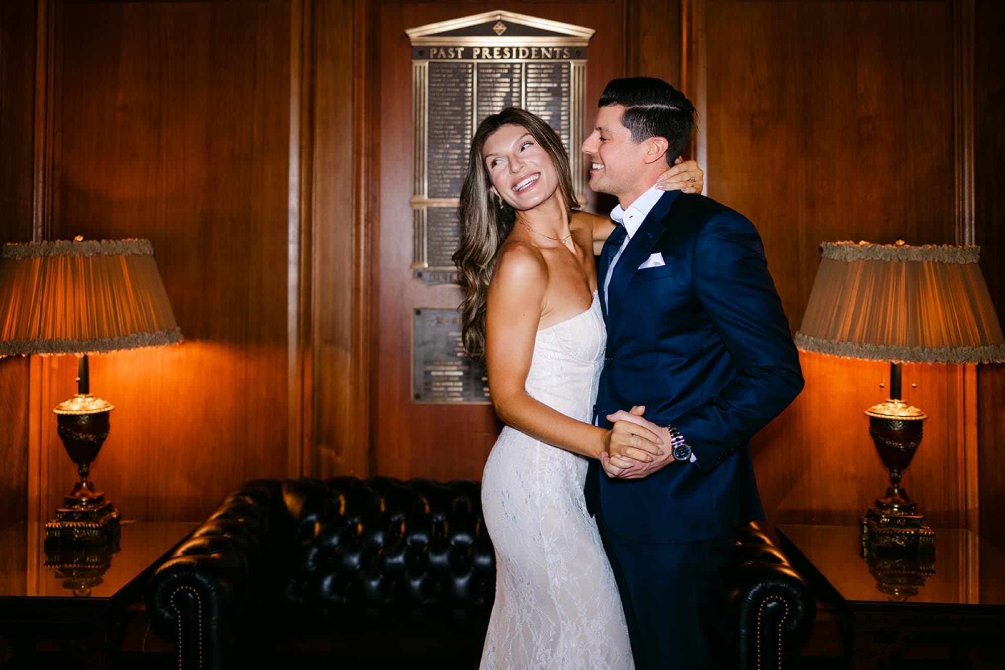 Black-tie couple on the staircase, engagement session, Toronto