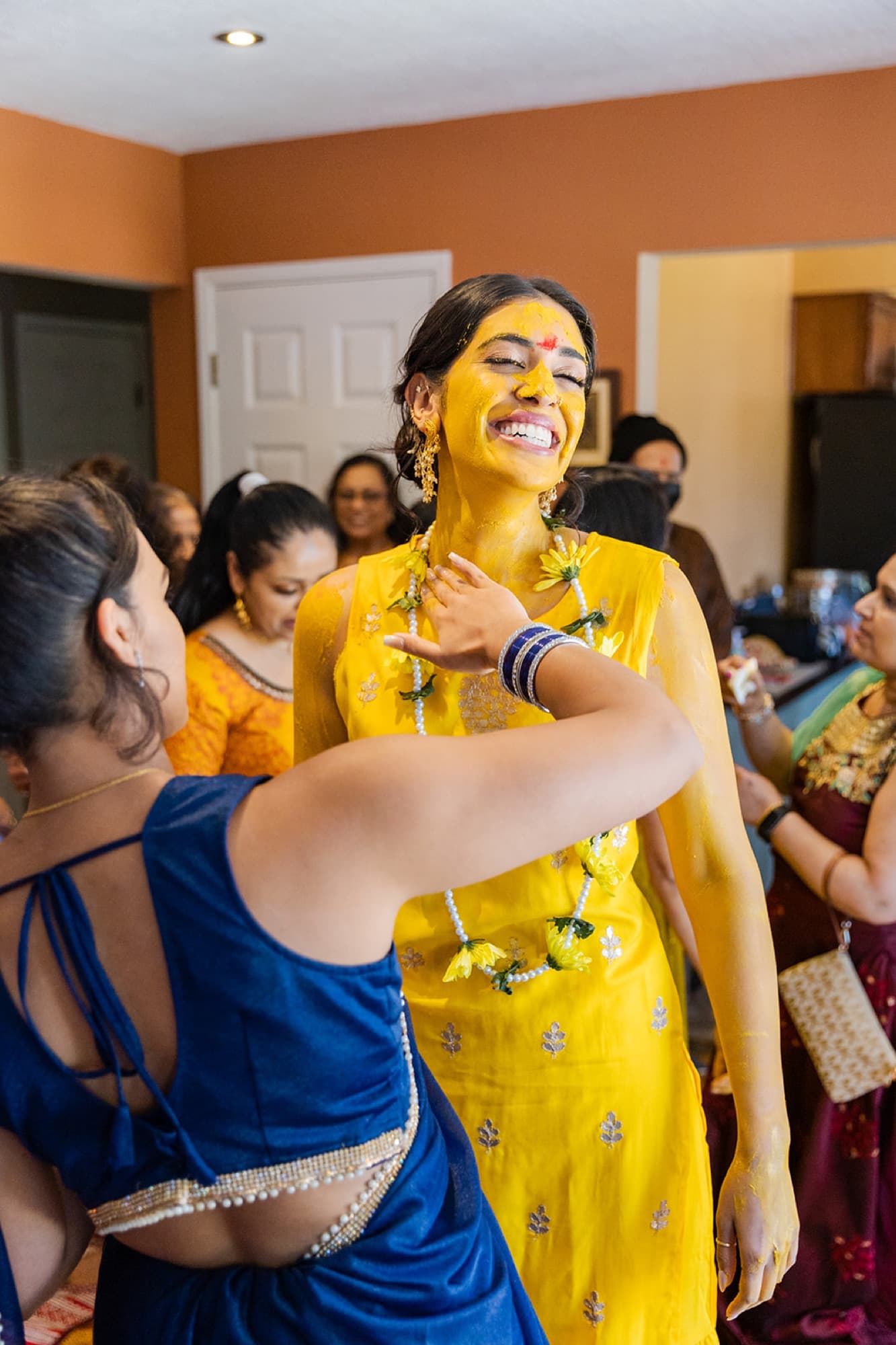Turmeric-covered celebration at the haldi, Toronto