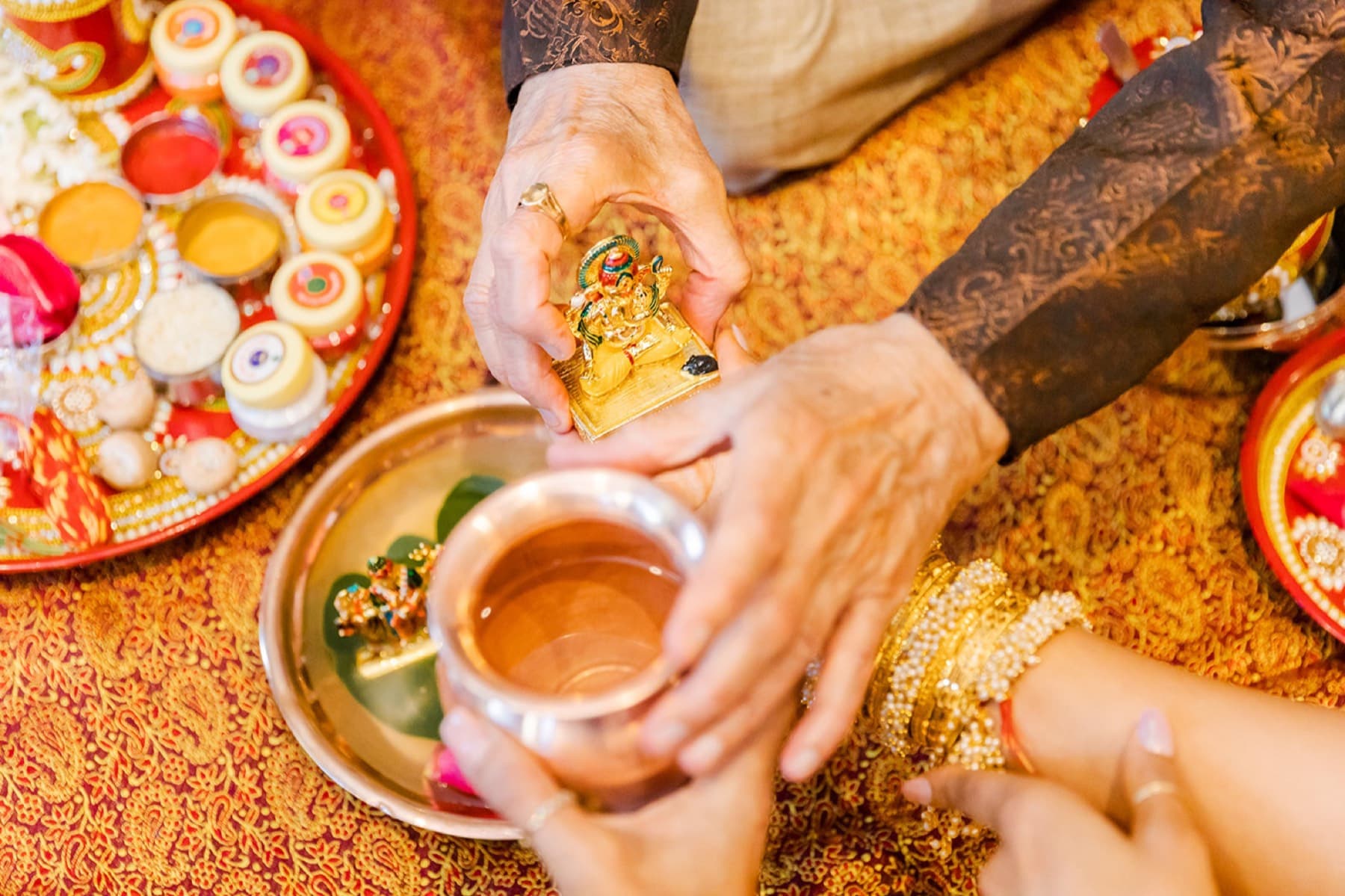Hands over the haldi bowl during the ritual, Toronto