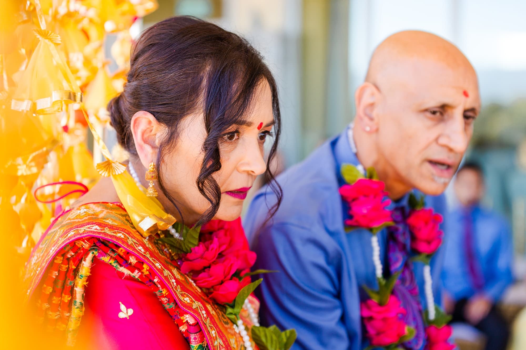 Garland blessing during the satak ceremony, Toronto South Asian wedding