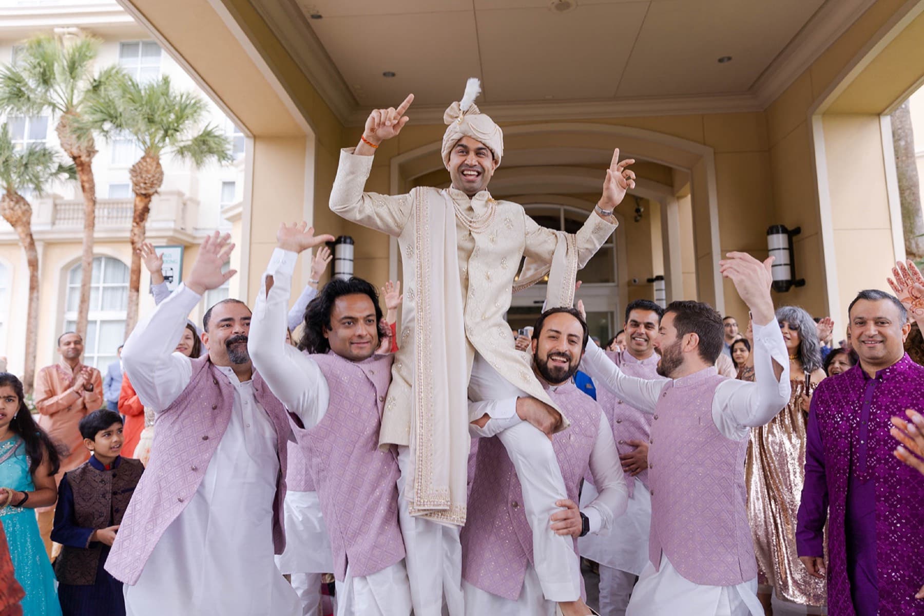Groom arriving with the baraat, Toronto South Asian wedding