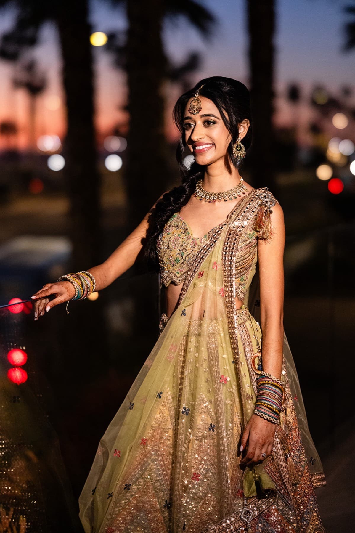 Dancing at dusk during the sangeet, GTA South Asian wedding
