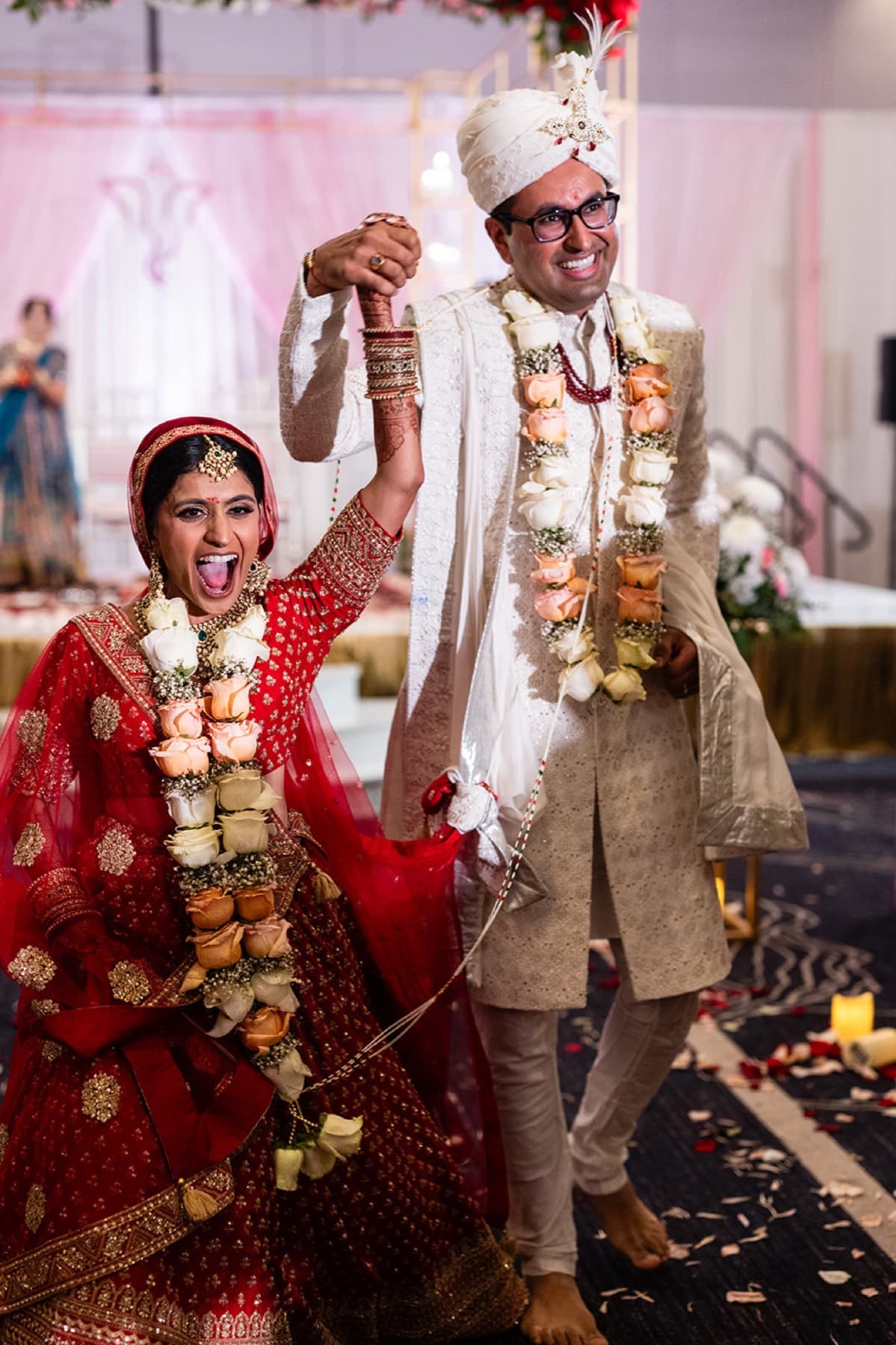 Joy during the jaimala exchange, Toronto South Asian wedding
