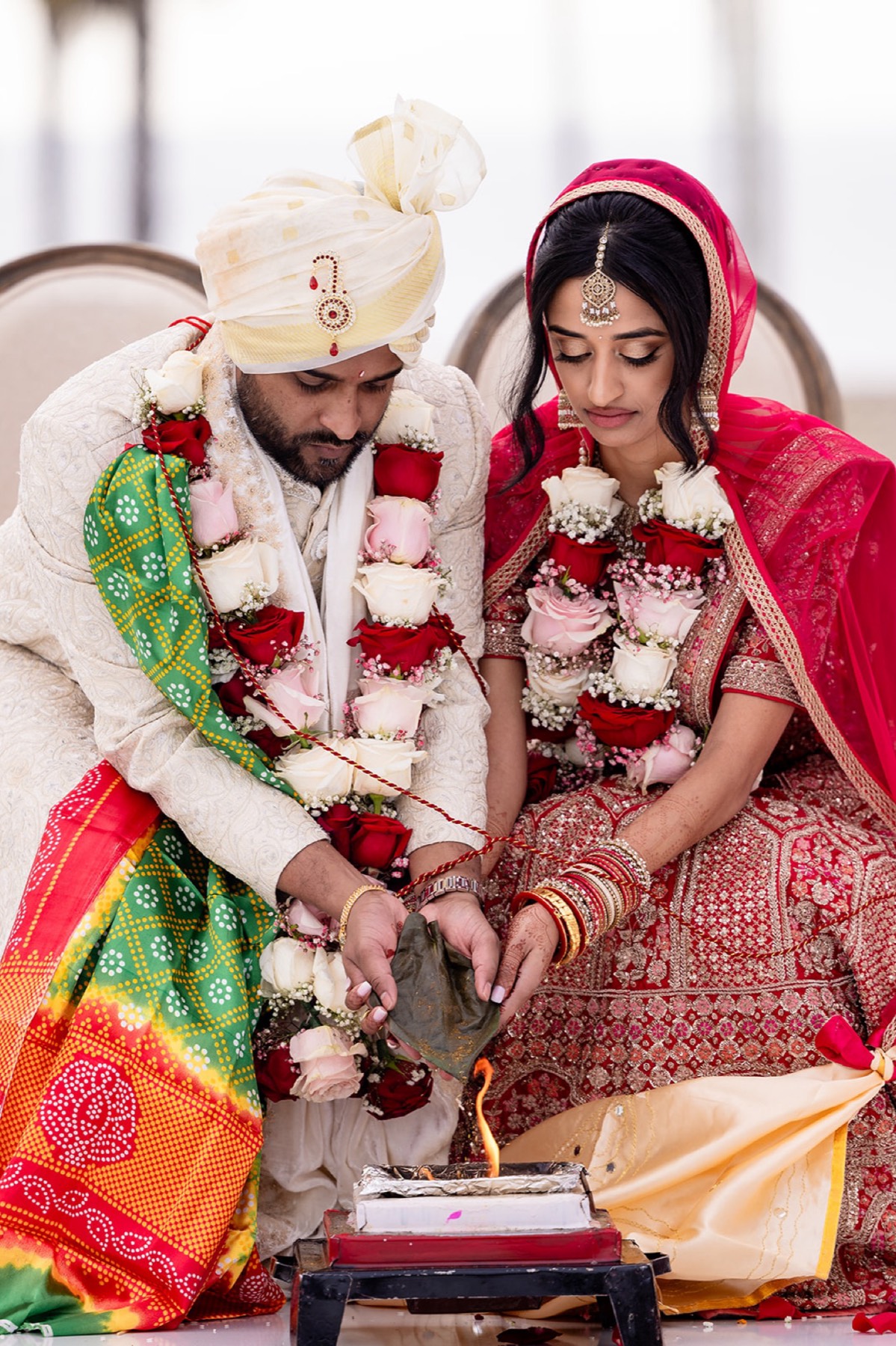 Couple in garlands after the ceremony, Toronto